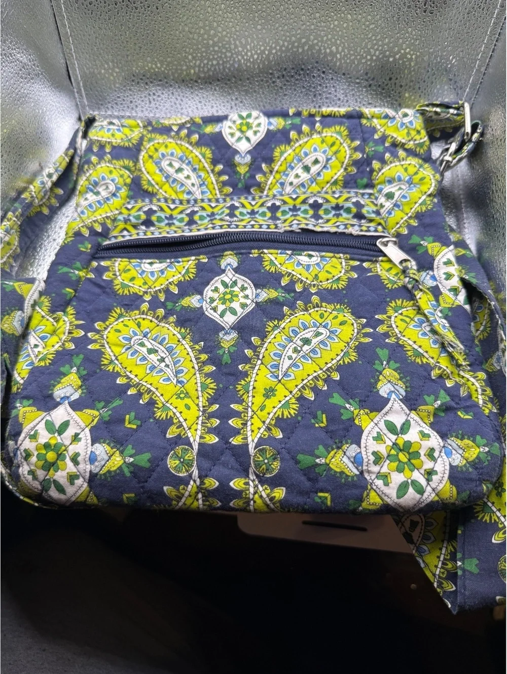 Vera Bradley Quilted Crossbody Bag in Blue and Green Paisley Print